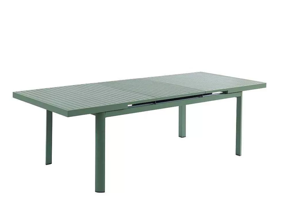 MYLIA Conjunto De Jantar De Jardim Em Aluminio, Uma Mesa Extensivel 180/240 Cm E 8 Cadeiroes Empilhaveis Com Apoios De Braco Em Acacia Verde-Amendoa - Nauru* Conjunto Mesa E Cadeiras De Jardim