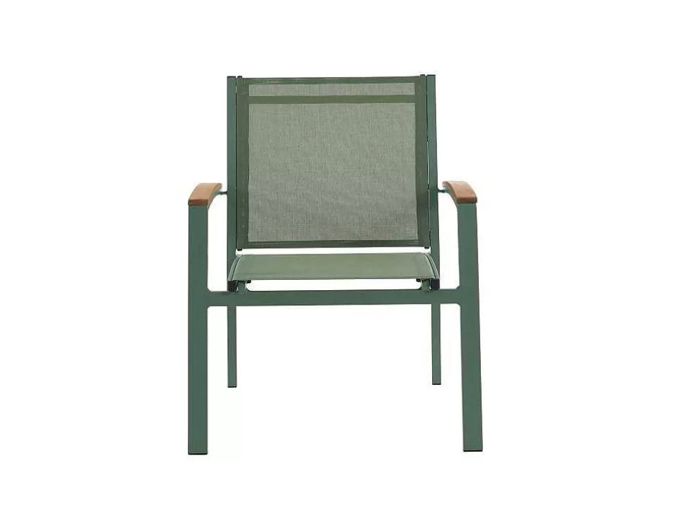 MYLIA Conjunto De Jantar De Jardim Em Aluminio, Uma Mesa Extensivel 180/240 Cm E 8 Cadeiroes Empilhaveis Com Apoios De Braco Em Acacia Verde-Amendoa - Nauru* Conjunto Mesa E Cadeiras De Jardim