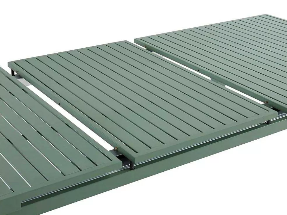 MYLIA Conjunto De Jantar De Jardim Em Aluminio, Uma Mesa Extensivel 180/240 Cm E 8 Cadeiroes Empilhaveis Com Apoios De Braco Em Acacia Verde-Amendoa - Nauru* Conjunto Mesa E Cadeiras De Jardim