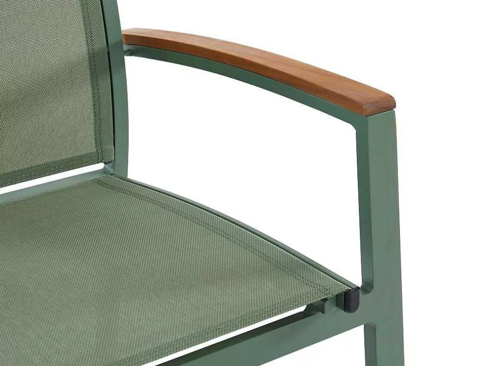 MYLIA Conjunto De Jantar De Jardim Em Aluminio, Uma Mesa Extensivel 180/240 Cm E 8 Cadeiroes Empilhaveis Com Apoios De Braco Em Acacia Verde-Amendoa - Nauru* Conjunto Mesa E Cadeiras De Jardim