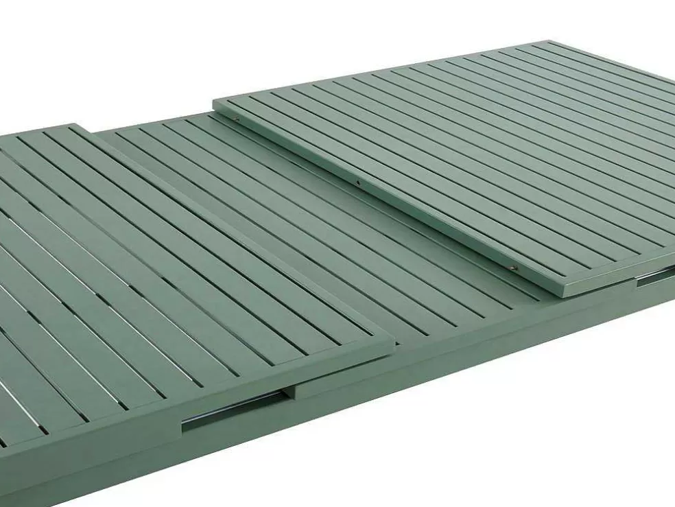 MYLIA Conjunto De Jantar De Jardim Em Aluminio, Uma Mesa Extensivel 180/240 Cm E 8 Cadeiroes Empilhaveis Com Apoios De Braco Em Acacia Verde-Amendoa - Nauru* Conjunto Mesa E Cadeiras De Jardim