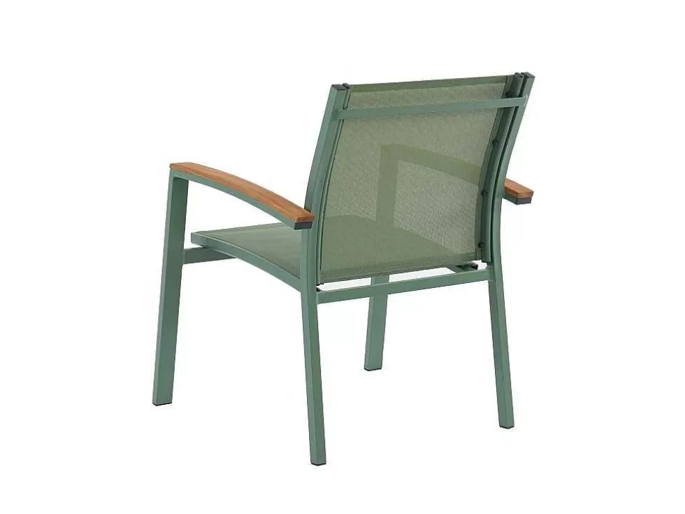 MYLIA Conjunto De Jantar De Jardim Em Aluminio, Uma Mesa Extensivel 180/240 Cm E 8 Cadeiroes Empilhaveis Com Apoios De Braco Em Acacia Verde-Amendoa - Nauru* Conjunto Mesa E Cadeiras De Jardim