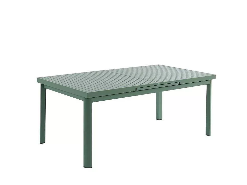 MYLIA Conjunto De Jantar De Jardim Em Aluminio, Uma Mesa Extensivel 180/240 Cm E 8 Cadeiroes Empilhaveis Com Apoios De Braco Em Acacia Verde-Amendoa - Nauru* Conjunto Mesa E Cadeiras De Jardim