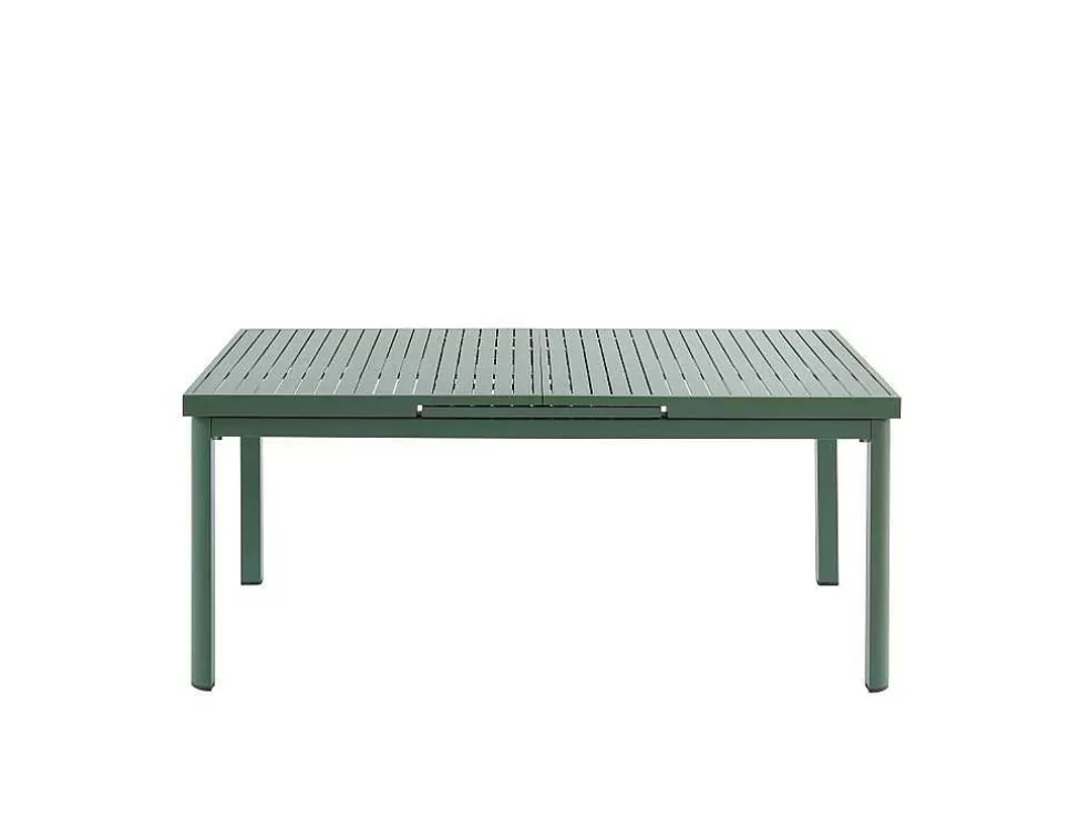 MYLIA Conjunto De Jantar De Jardim Em Aluminio, Uma Mesa Extensivel 180/240 Cm E 8 Cadeiroes Empilhaveis Com Apoios De Braco Em Acacia Verde-Amendoa - Nauru* Conjunto Mesa E Cadeiras De Jardim