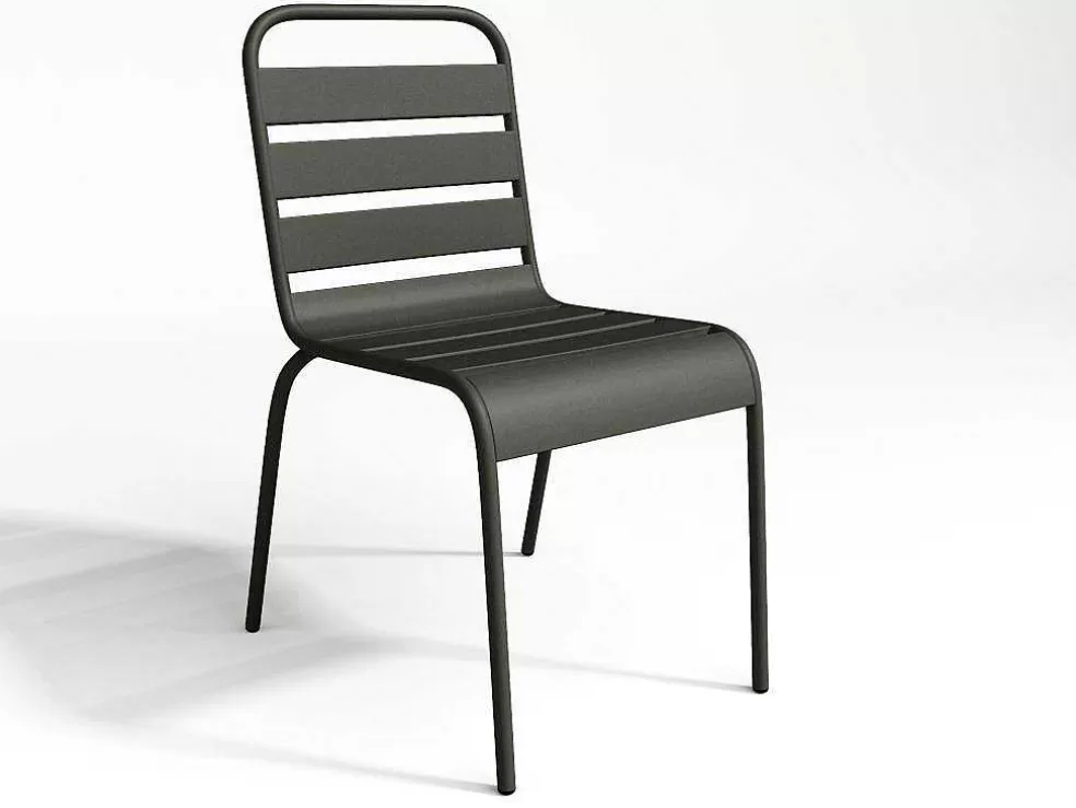MYLIA Conjunto De Jantar De Jardim Em Metal, Uma Mesa C. 160 Cm E 4 Cadeiras Empilhaveis, Cinzento-Escuro - Mirmande* Conjunto Mesa E Cadeiras De Jardim