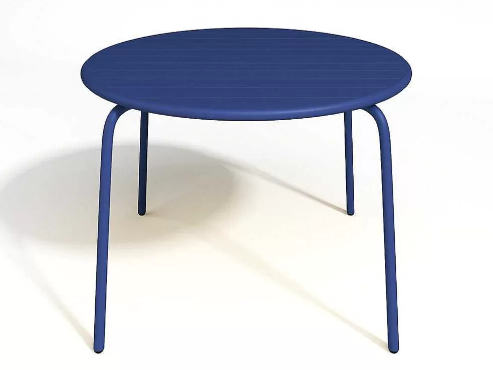 MYLIA Conjunto De Jantar De Jardim Em Metal, Uma Mesa D. 110 Cm E 4 Cadeiroes Empilhaveis Azul-Escuro - Mirmande* Conjunto Mesa E Cadeiras De Jardim