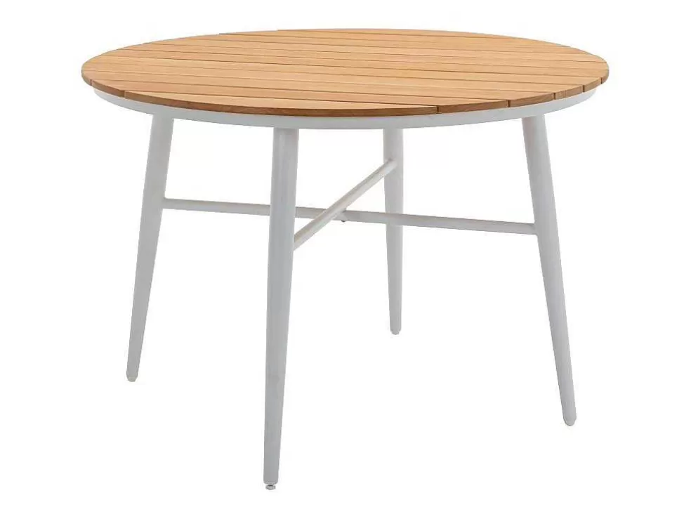 MYLIA Conjunto De Jantar De Jardim Madeira E Aluminio: Uma Mesa D.110 Cm E 4 Cadeiroes, Branco E Natural Claro - Miami De * Conjunto Mesa E Cadeiras De Jardim