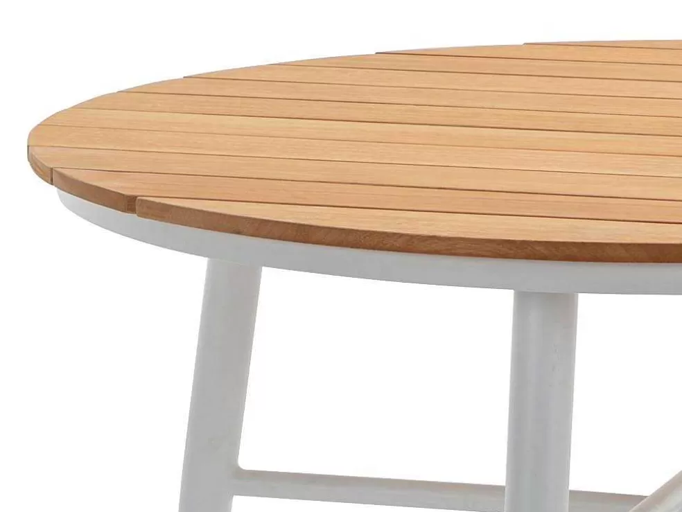MYLIA Conjunto De Jantar De Jardim Madeira E Aluminio: Uma Mesa D.110 Cm E 4 Cadeiroes, Branco E Natural Claro - Miami De * Conjunto Mesa E Cadeiras De Jardim
