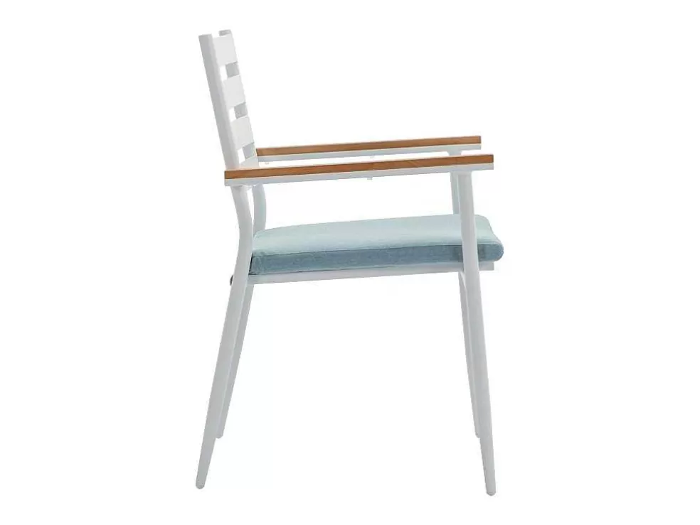 MYLIA Conjunto De Jantar De Jardim Madeira E Aluminio: Uma Mesa D.110 Cm E 4 Cadeiroes, Branco E Natural Claro - Miami De * Conjunto Mesa E Cadeiras De Jardim