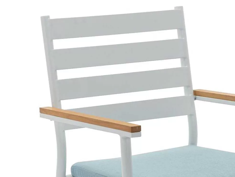 MYLIA Conjunto De Jantar De Jardim Madeira E Aluminio: Uma Mesa D.110 Cm E 4 Cadeiroes, Branco E Natural Claro - Miami De * Conjunto Mesa E Cadeiras De Jardim