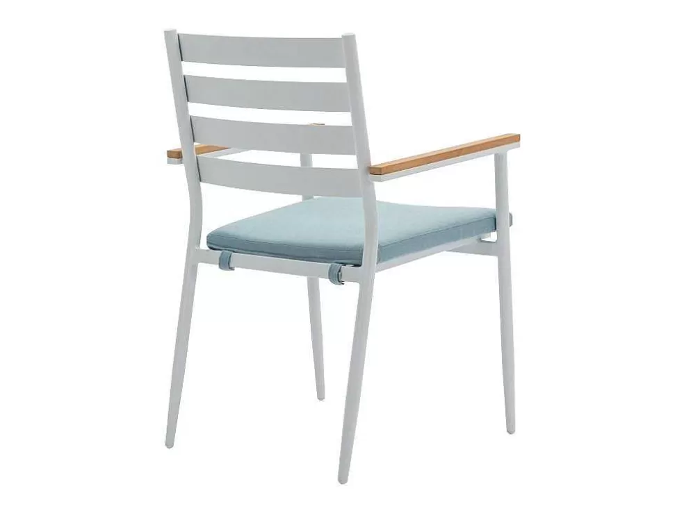MYLIA Conjunto De Jantar De Jardim Madeira E Aluminio: Uma Mesa D.110 Cm E 4 Cadeiroes, Branco E Natural Claro - Miami De * Conjunto Mesa E Cadeiras De Jardim