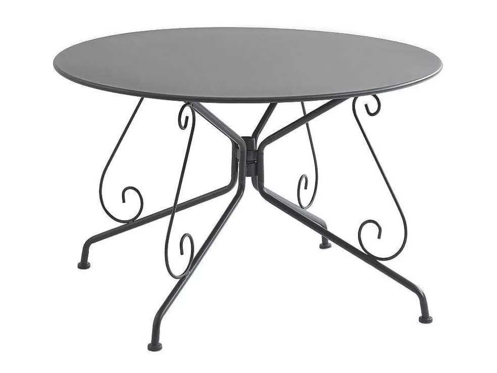 MYLIA Conjunto De Jantar De Jardim Metal Acabamento Ferro Forjado, Uma Mesa D120 Cm E 4 Cadeiroes Empilhaveis Antracite - Guermantes De * Conjunto Mesa E Cadeiras De Jardim