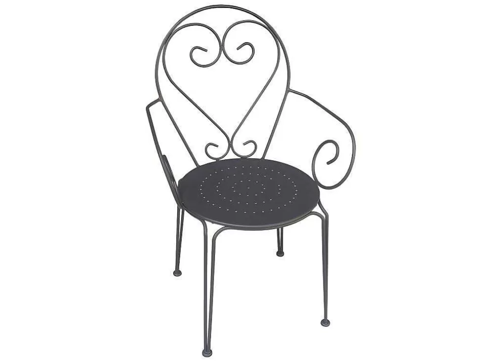 MYLIA Conjunto De Jantar De Jardim Metal Acabamento Ferro Forjado, Uma Mesa D120 Cm E 4 Cadeiroes Empilhaveis Antracite - Guermantes De * Conjunto Mesa E Cadeiras De Jardim