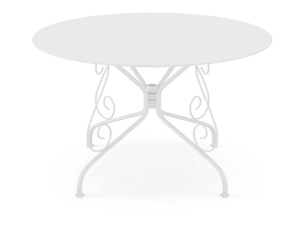 MYLIA Conjunto De Jantar De Jardim Metal Acabamento Ferro Forjado, Uma Mesa D120 Cm E 4 Cadeiroes Empilhaveis Branco - Guermantes De * Conjunto Mesa E Cadeiras De Jardim