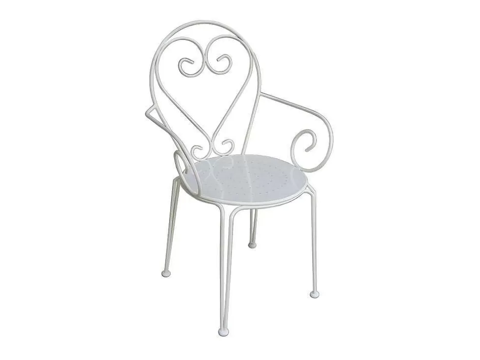 MYLIA Conjunto De Jantar De Jardim Metal Acabamento Ferro Forjado, Uma Mesa D120 Cm E 4 Cadeiroes Empilhaveis Branco - Guermantes De * Conjunto Mesa E Cadeiras De Jardim