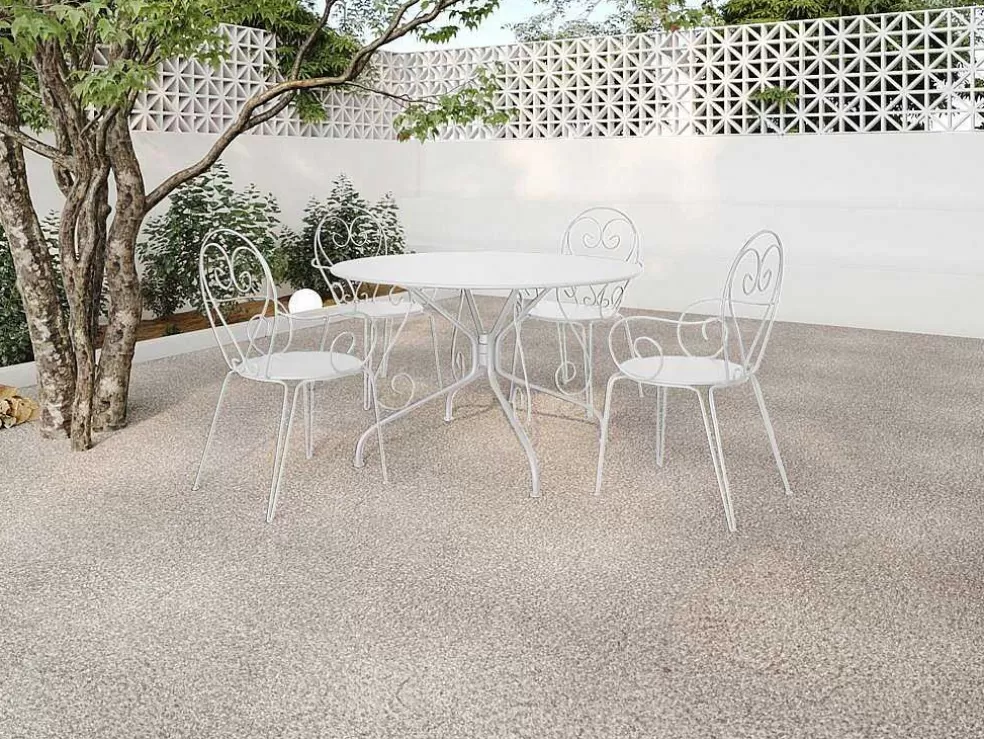 MYLIA Conjunto De Jantar De Jardim Metal Acabamento Ferro Forjado, Uma Mesa D120 Cm E 4 Cadeiroes Empilhaveis Branco - Guermantes De * Conjunto Mesa E Cadeiras De Jardim