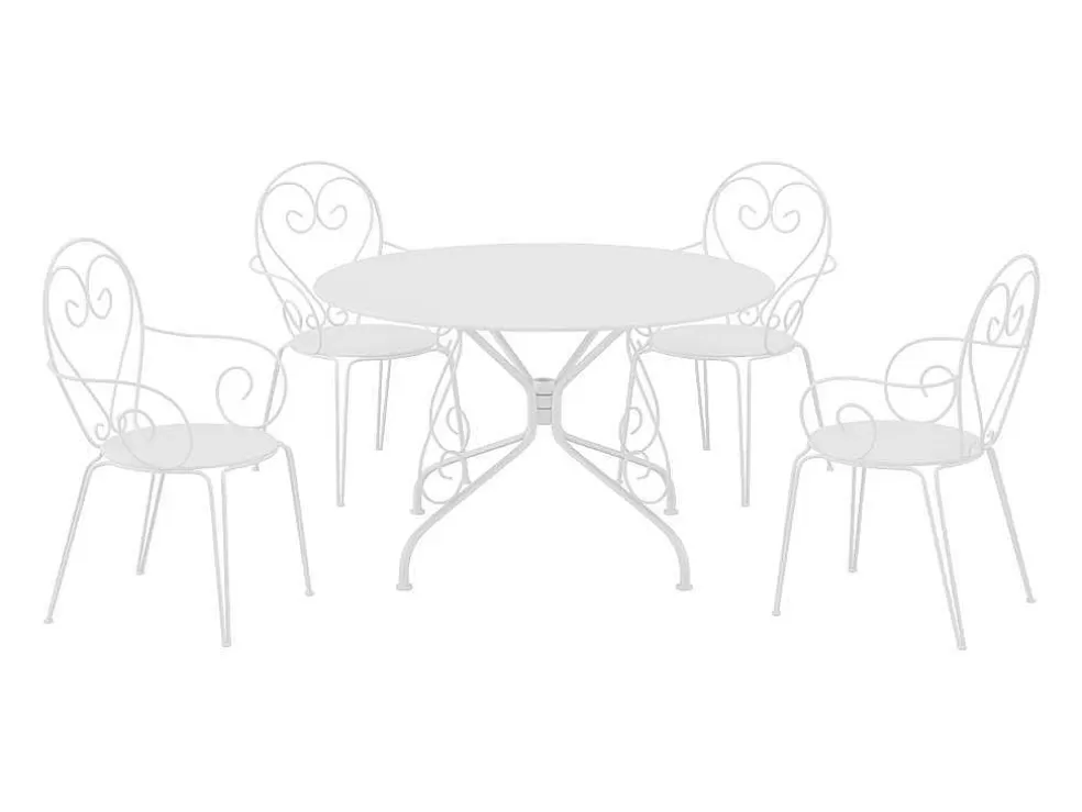 MYLIA Conjunto De Jantar De Jardim Metal Acabamento Ferro Forjado, Uma Mesa D120 Cm E 4 Cadeiroes Empilhaveis Branco - Guermantes De * Conjunto Mesa E Cadeiras De Jardim