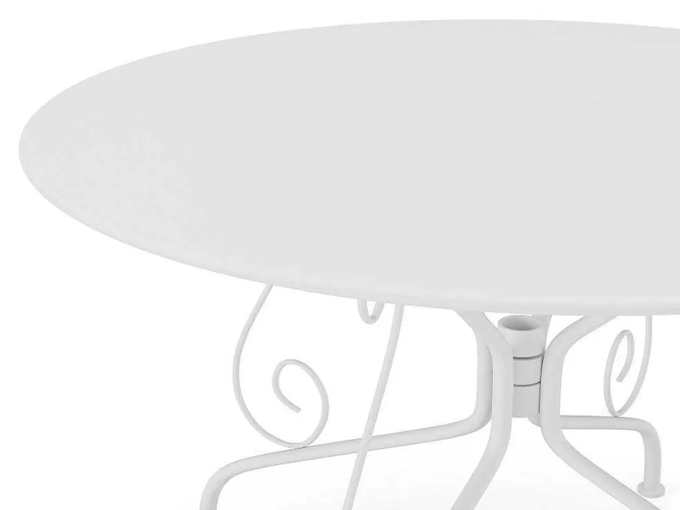 MYLIA Conjunto De Jantar De Jardim Metal Acabamento Ferro Forjado, Uma Mesa D120 Cm E 4 Cadeiroes Empilhaveis Branco - Guermantes De * Conjunto Mesa E Cadeiras De Jardim