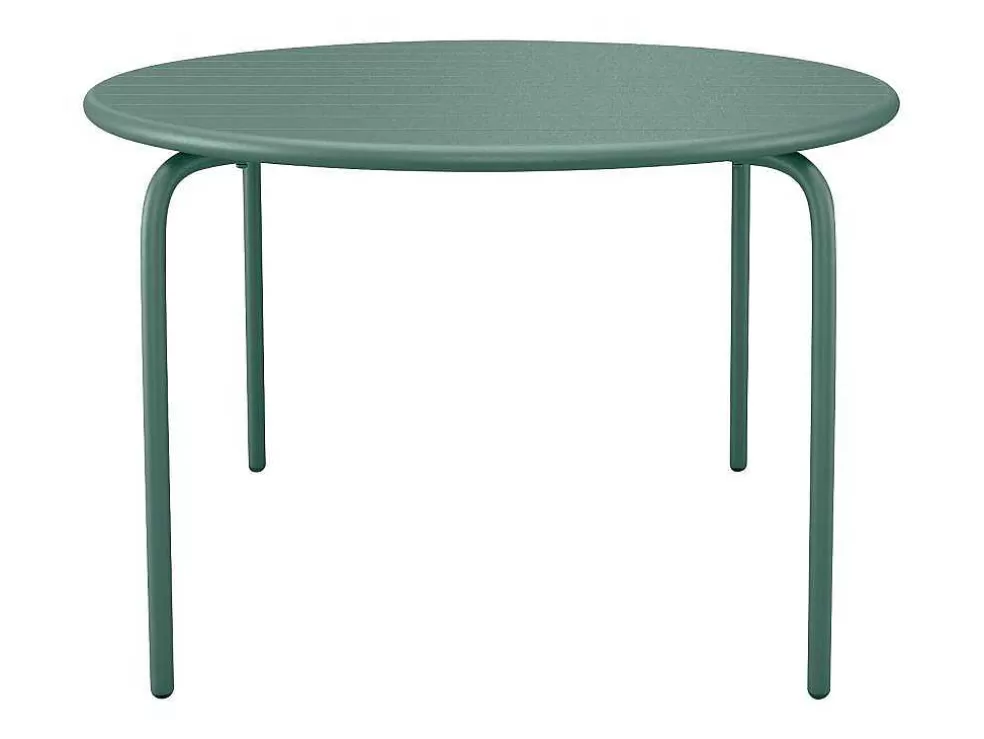 MYLIA Conjunto De Jantar De Jardim Metal, Uma Mesa Redonda D.130 Cm E 6 Cadeiroes Empilhaveis Verde Amendoa - Mirmande De * Conjunto Mesa E Cadeiras De Jardim