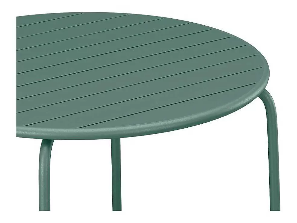 MYLIA Conjunto De Jantar De Jardim Metal, Uma Mesa Redonda D.130 Cm E 6 Cadeiroes Empilhaveis Verde Amendoa - Mirmande De * Conjunto Mesa E Cadeiras De Jardim