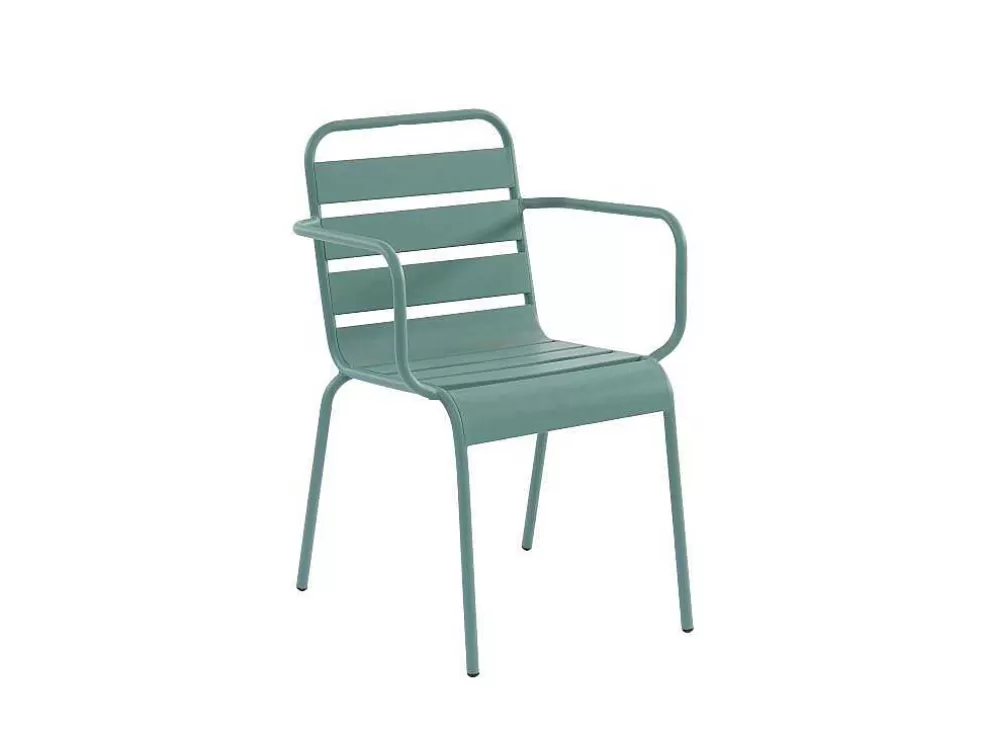 MYLIA Conjunto De Jantar De Jardim Metal, Uma Mesa Redonda D.130 Cm E 6 Cadeiroes Empilhaveis Verde Amendoa - Mirmande De * Conjunto Mesa E Cadeiras De Jardim