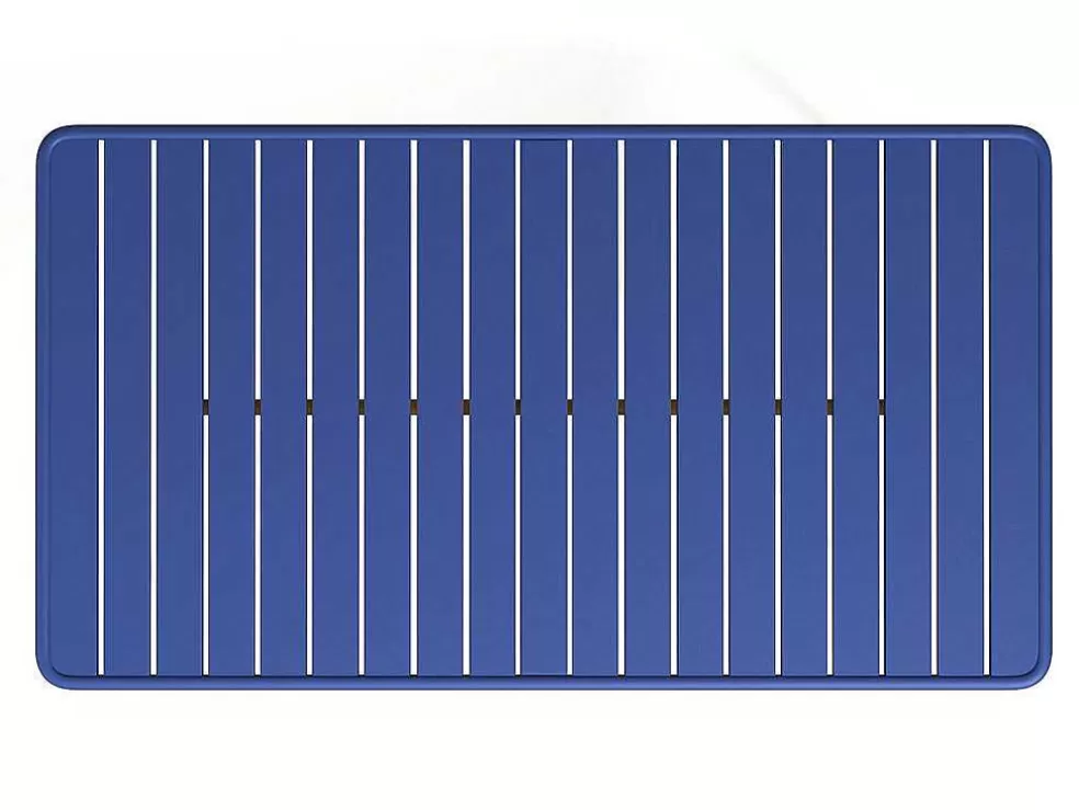 MYLIA Conjunto De Jardim De Jardim Em Metal, Uma Mesa C. 160 Cm E 4 Cadeiras Empilhaveis Azul-Escuro - Mirmande* Conjunto Mesa E Cadeiras De Jardim