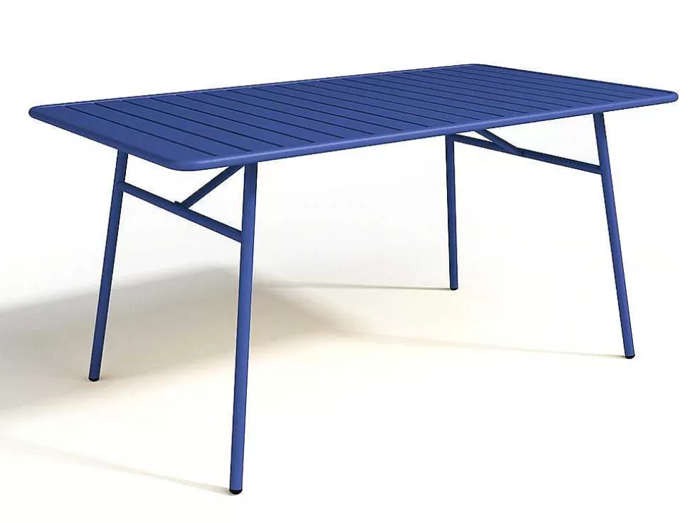 MYLIA Conjunto De Jardim De Jardim Em Metal, Uma Mesa C. 160 Cm E 4 Cadeiras Empilhaveis Azul-Escuro - Mirmande* Conjunto Mesa E Cadeiras De Jardim