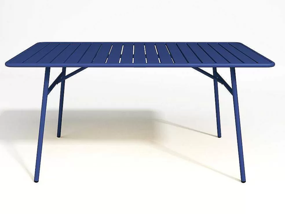 MYLIA Conjunto De Jardim De Jardim Em Metal, Uma Mesa C. 160 Cm E 4 Cadeiras Empilhaveis Azul-Escuro - Mirmande* Conjunto Mesa E Cadeiras De Jardim