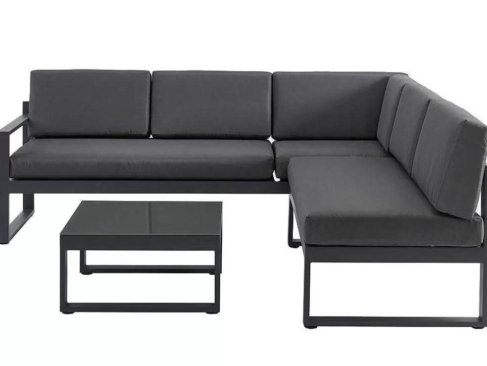 MYLIA Conjunto De Jardim Em Aluminio: Mesa De Centro E Sofá De Canto Levadico, 6 Lugares - Antracite - Palaos Ii De * Conjunto Relax De Jardim