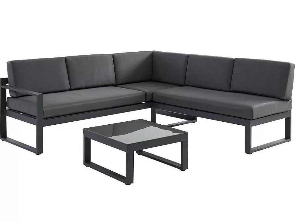 MYLIA Conjunto De Jardim Em Aluminio: Mesa De Centro E Sofá De Canto Levadico, 6 Lugares - Antracite - Palaos Ii De * Conjunto Relax De Jardim