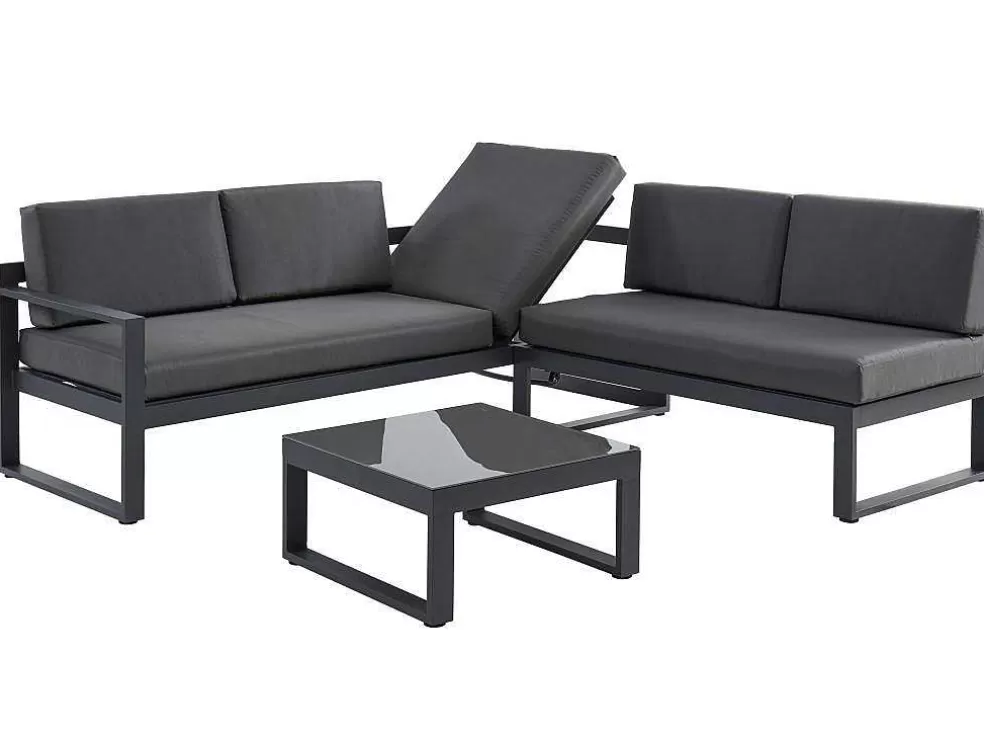 MYLIA Conjunto De Jardim Em Aluminio: Mesa De Centro E Sofá De Canto Levadico, 6 Lugares - Antracite - Palaos Ii De * Conjunto Relax De Jardim