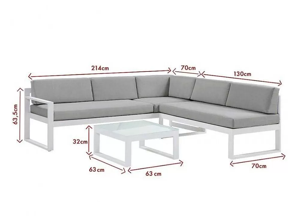 MYLIA Conjunto De Jardim Em Aluminio: Mesa De Centro E Sofá De Canto Levadico, 6 Lugares Cinzento - Palaos Ii* Conjunto Relax De Jardim