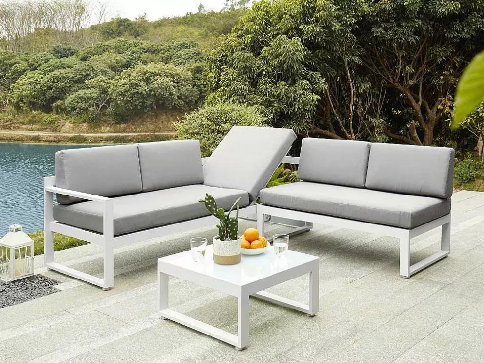 MYLIA Conjunto De Jardim Em Aluminio: Mesa De Centro E Sofá De Canto Levadico, 6 Lugares Cinzento - Palaos Ii* Conjunto Relax De Jardim
