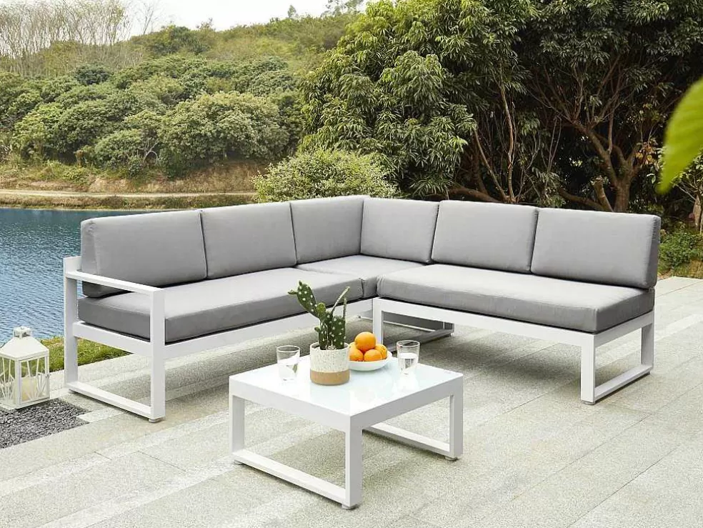MYLIA Conjunto De Jardim Em Aluminio: Mesa De Centro E Sofá De Canto Levadico, 6 Lugares Cinzento - Palaos Ii* Conjunto Relax De Jardim