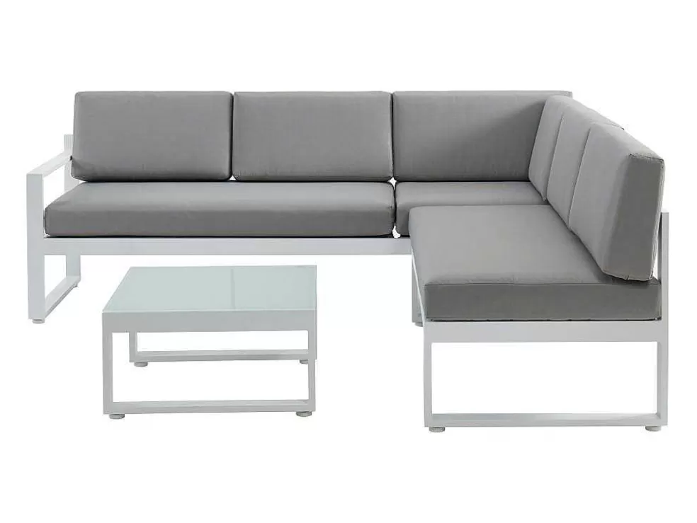 MYLIA Conjunto De Jardim Em Aluminio: Mesa De Centro E Sofá De Canto Levadico, 6 Lugares Cinzento - Palaos Ii* Conjunto Relax De Jardim