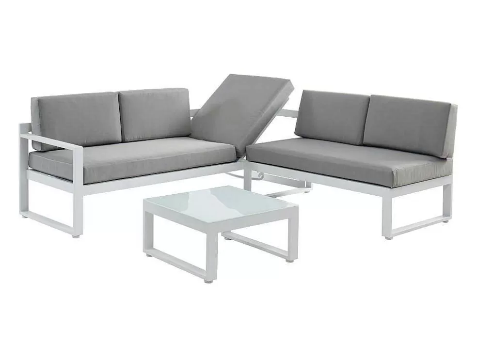 MYLIA Conjunto De Jardim Em Aluminio: Mesa De Centro E Sofá De Canto Levadico, 6 Lugares Cinzento - Palaos Ii* Conjunto Relax De Jardim