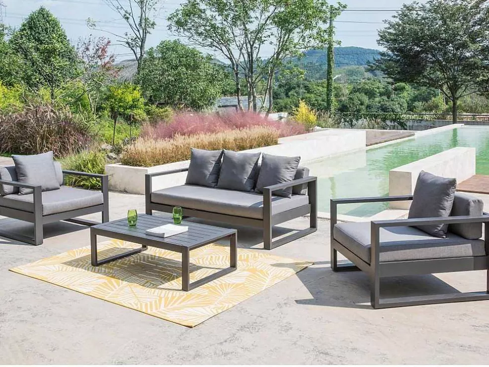 MYLIA Conjunto De Jardim Em Aluminio: Um Sofá De 3 Lugares, 2 Cadeiroes E Uma Mesa De Centro - Molokai* Conjunto Relax De Jardim