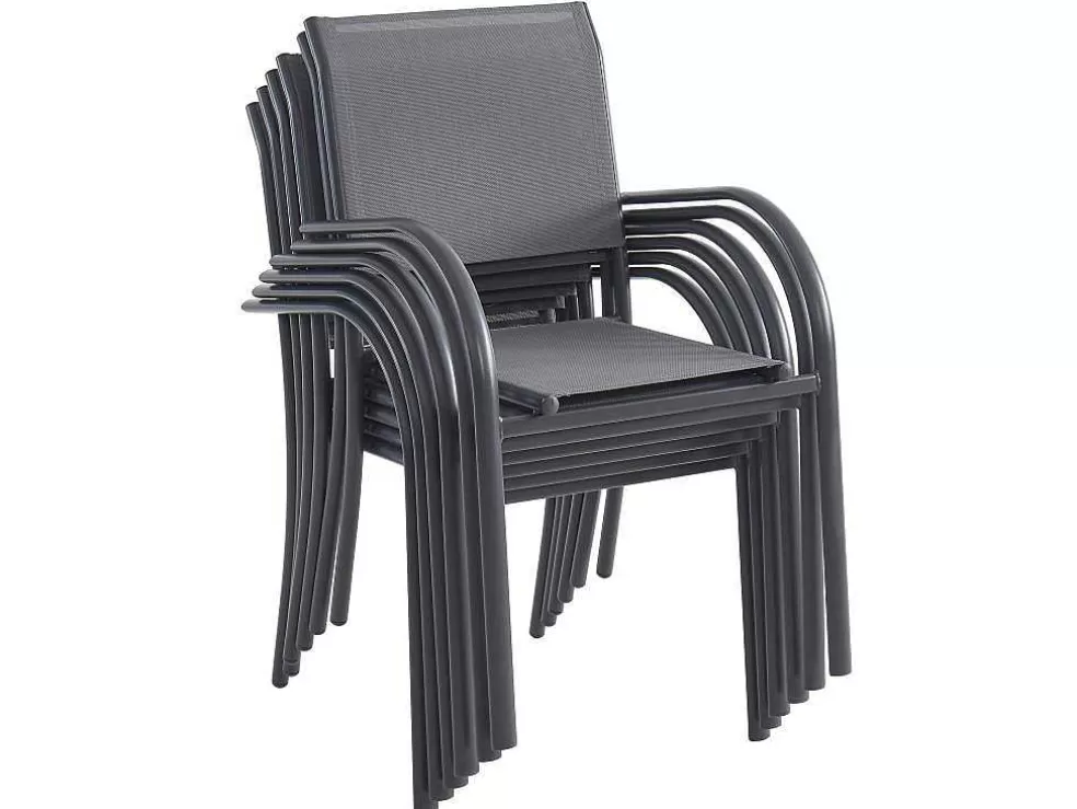 MYLIA Conjunto De Jardim Em Aluminio, Uma Mesa C. 150 Cm E 6 Cadeiroes, Cinzento Antracite - Jolane* Conjunto Mesa E Cadeiras De Jardim