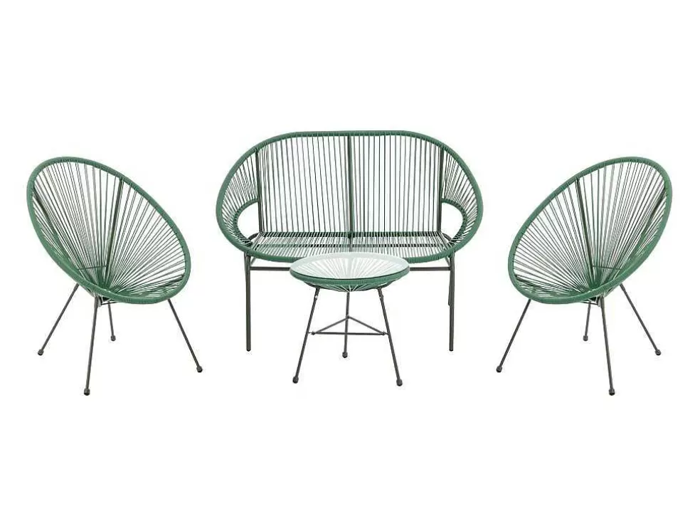 MYLIA Conjunto De Jardim Em Fios De Resina Entrancados, 2 Cadeiroes, Um Banco E Uma Mesa Caqui - Alios Iii De * Conjunto Relax De Jardim