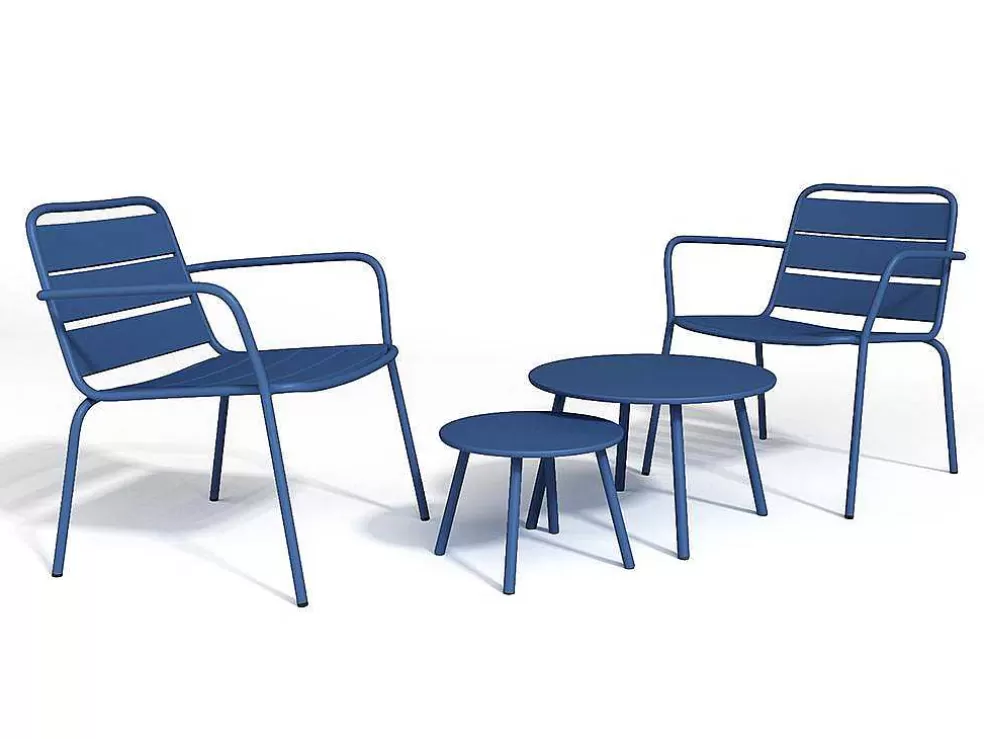 MYLIA Conjunto De Jardim Em Metal, 2 Cadeiroes Baixos Empilhaveis E Mesas De Encaixar, Azul-Escuro - Mirmande* Conjunto Relax De Jardim