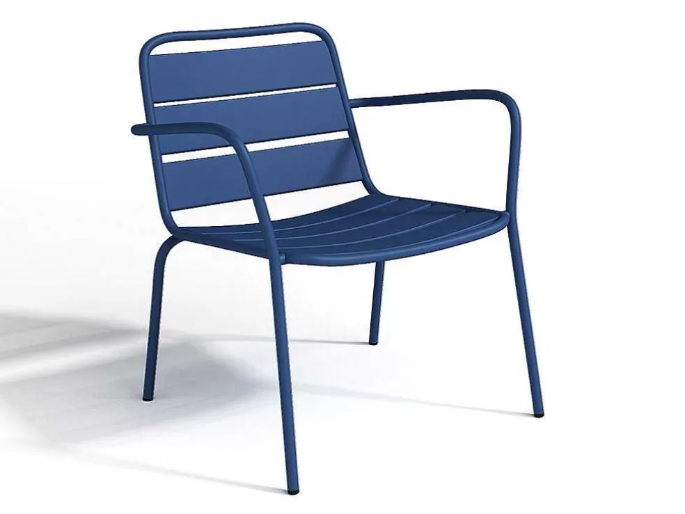 MYLIA Conjunto De Jardim Em Metal, 2 Cadeiroes Baixos Empilhaveis E Mesas De Encaixar, Azul-Escuro - Mirmande* Conjunto Relax De Jardim
