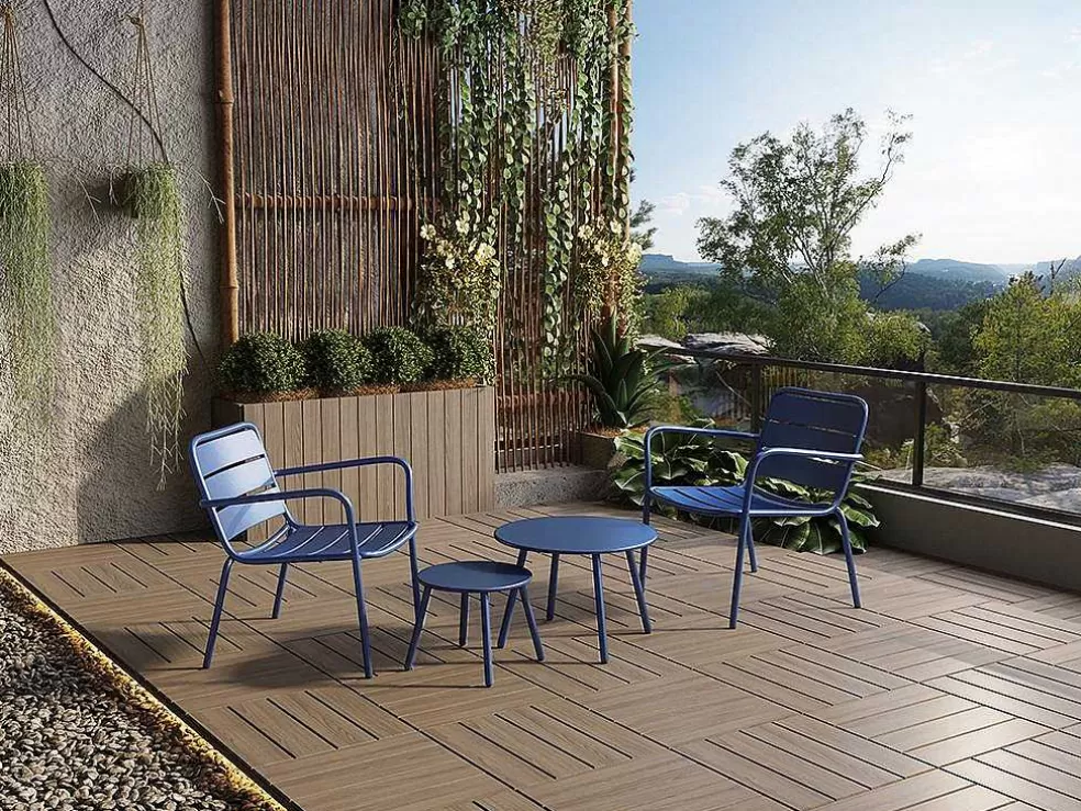 MYLIA Conjunto De Jardim Em Metal, 2 Cadeiroes Baixos Empilhaveis E Mesas De Encaixar, Azul-Escuro - Mirmande* Conjunto Relax De Jardim