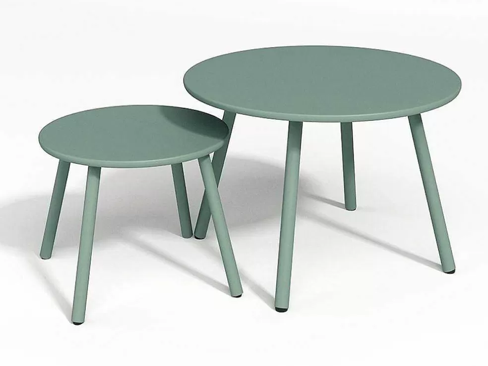 MYLIA Conjunto De Jardim Em Metal, 2 Cadeiroes Baixos Empilhaveis E Mesas De Encaixar, Verde-Amendoa - Mirmande* Conjunto Relax De Jardim