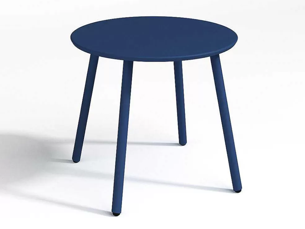 MYLIA Conjunto De Jardim Em Metal, 2 Cadeiroes Baixos Empilhaveis E Uma Mesa De Apoio, Azul-Escuro - Mirmande* Conjunto Relax De Jardim