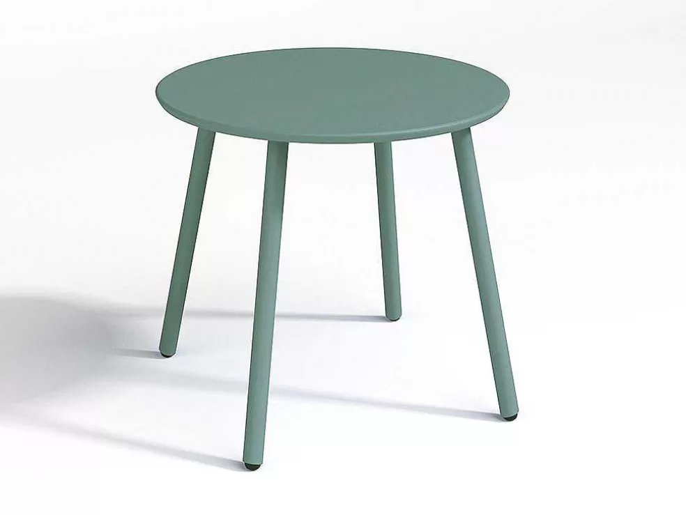 MYLIA Conjunto De Jardim Em Metal, 2 Cadeiroes Baixos Empilhaveis E Uma Mesa De Apoio, Verde-Amendoa - Mirmande* Conjunto Relax De Jardim