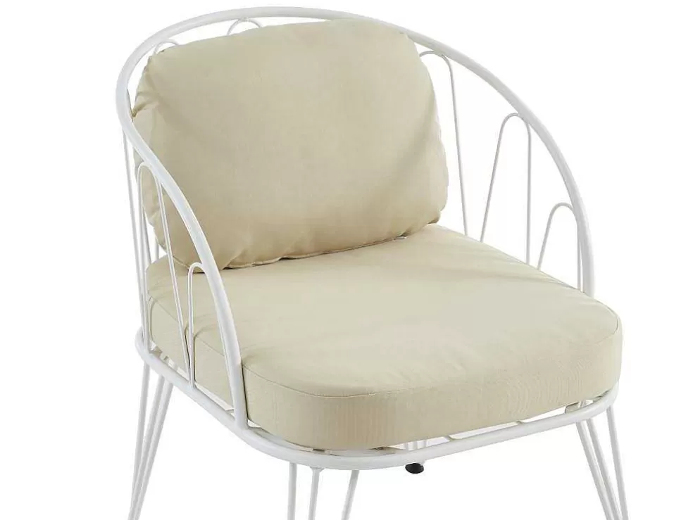 MYLIA Conjunto De Jardim Em Metal, 1 Sofá De 2 Lugares, 2 Cadeiroes E Uma Mesa De Centro, Branco - Arlesan* Conjunto Relax De Jardim