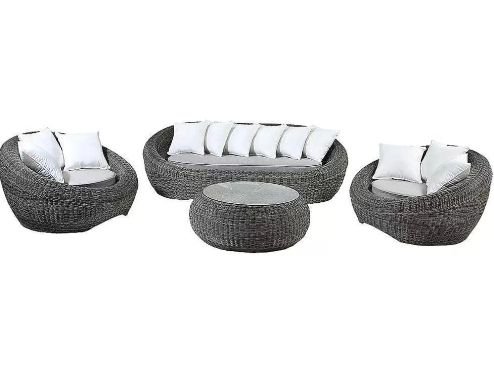 MYLIA Conjunto De Jardim Em Resina Entrancada: Sofá, 2 Cadeiroes E Mesa De Centro - Whiteheaven* Conjunto Relax De Jardim