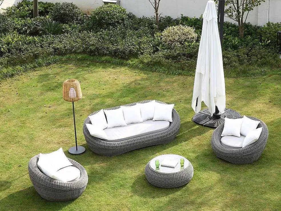MYLIA Conjunto De Jardim Em Resina Entrancada: Sofá, 2 Cadeiroes E Mesa De Centro - Whiteheaven* Conjunto Relax De Jardim