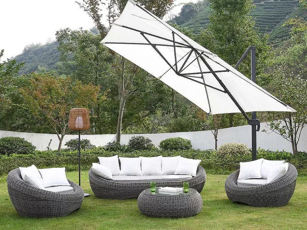 MYLIA Conjunto De Jardim Em Resina Entrancada: Sofá, 2 Cadeiroes E Mesa De Centro - Whiteheaven* Conjunto Relax De Jardim
