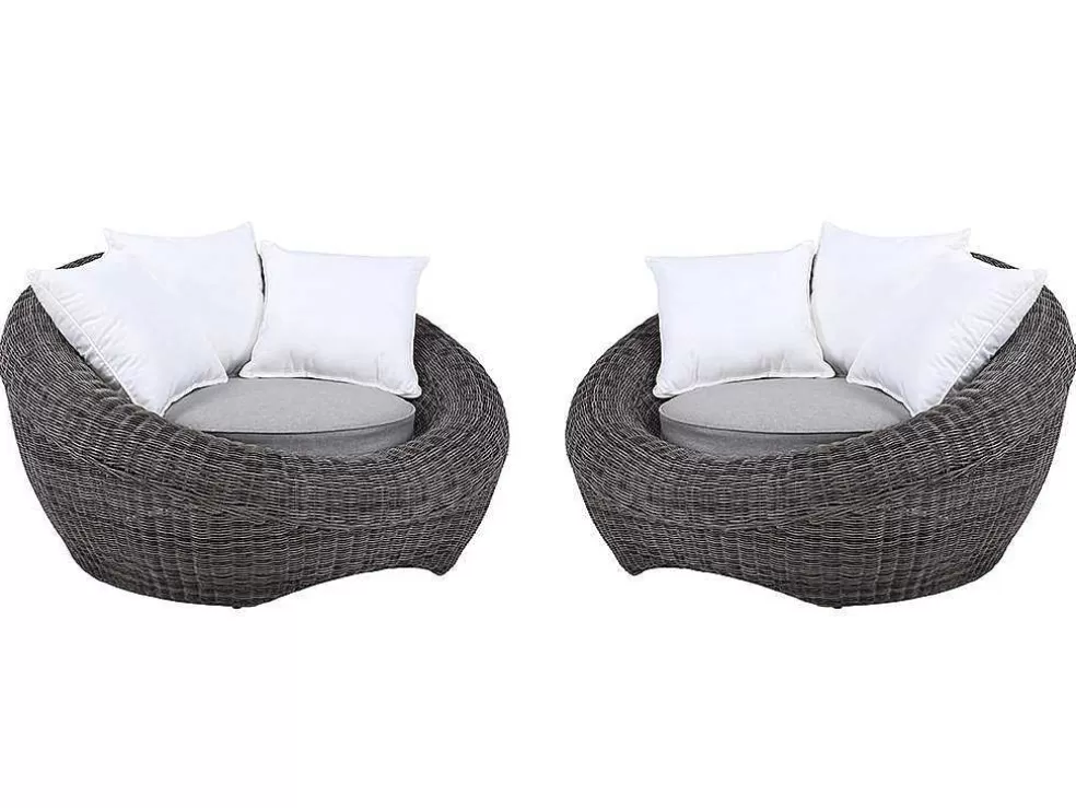 MYLIA Conjunto De Jardim Em Resina Entrancada: Sofá, 2 Cadeiroes E Mesa De Centro - Whiteheaven* Conjunto Relax De Jardim